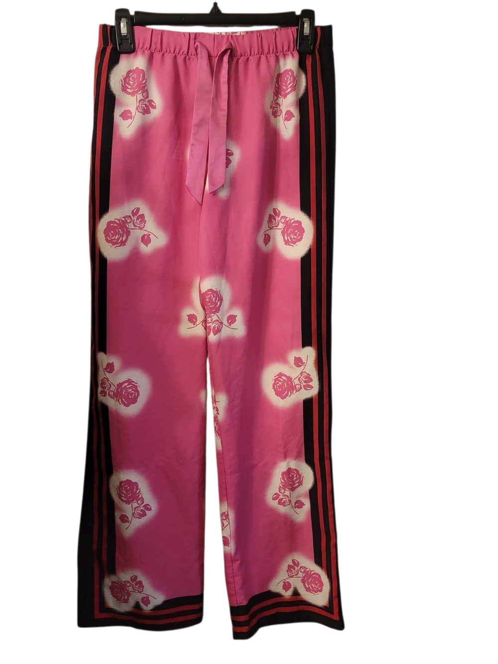Victoria's Secret Pink Floral Satin Pajama Pants with Black Side Stripes